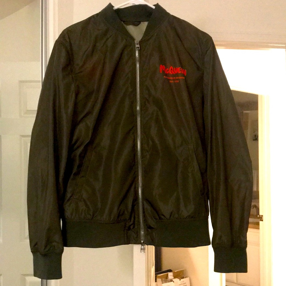 Alexander McQueen Graffiti Logo Bomber Jacket In Military Green